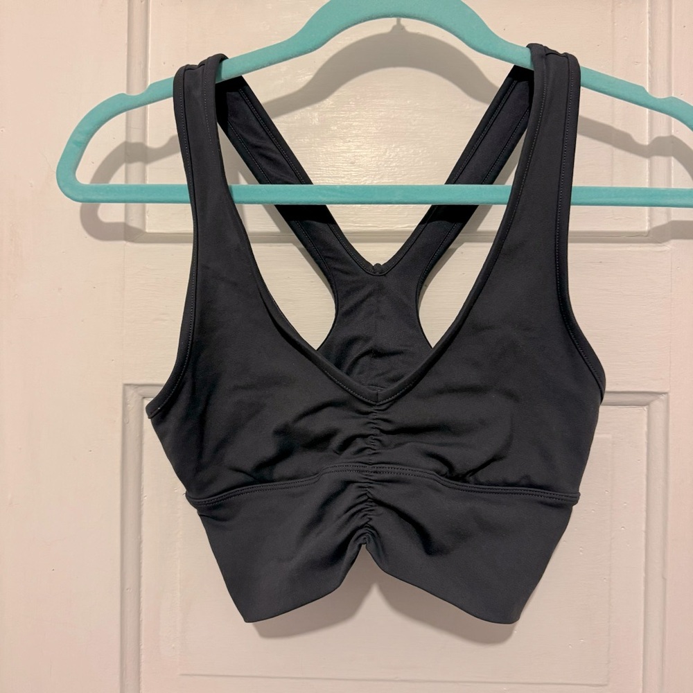 ALO Yoga Black Ruched Racerback Sports Bra